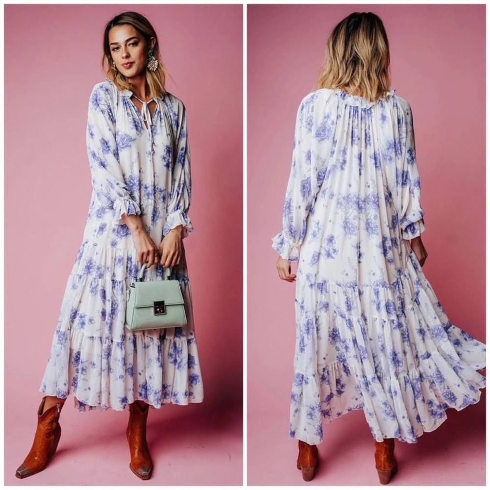 NWT FREE PEOPLE Feeling Groovy Dress - Long Sleeve Purple Floral Maxi Boho Dress